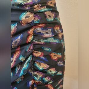 Guess Inari Jacquard, Sparkle Animal Print, Mini Skirt, Size 6, Metallic